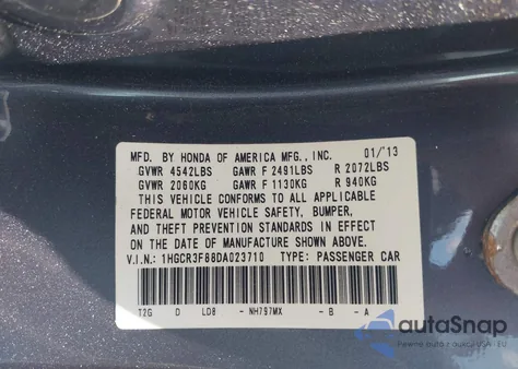 2013 Honda Accord Ex-L V-6 z USA, uszkodzony, nr VIN 1HGCR3F88DA023710